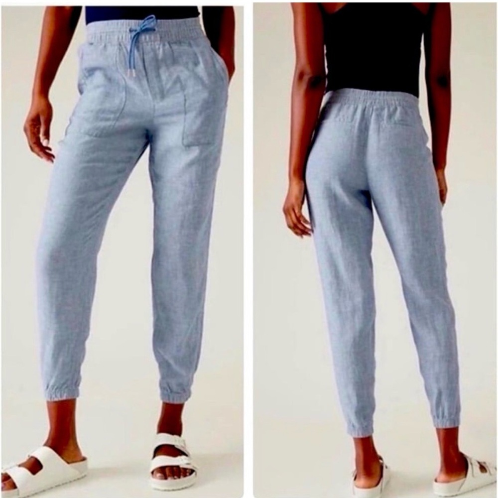Athleta Retreat Linen  blue chambray joggers pants